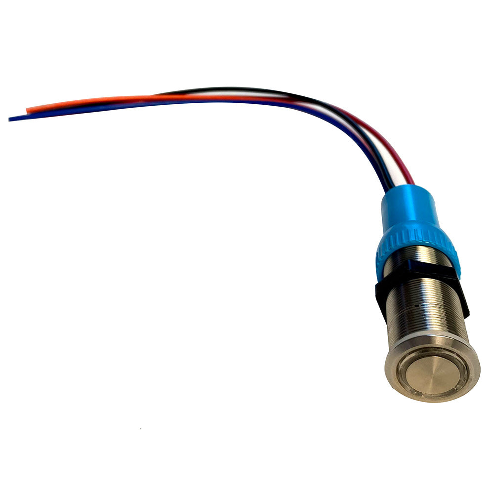 Bluewater 19mm Push Button Switch - Off/(On)/(On) Double Momentary Contact - Blue/Green/Red LED - 4' Lead