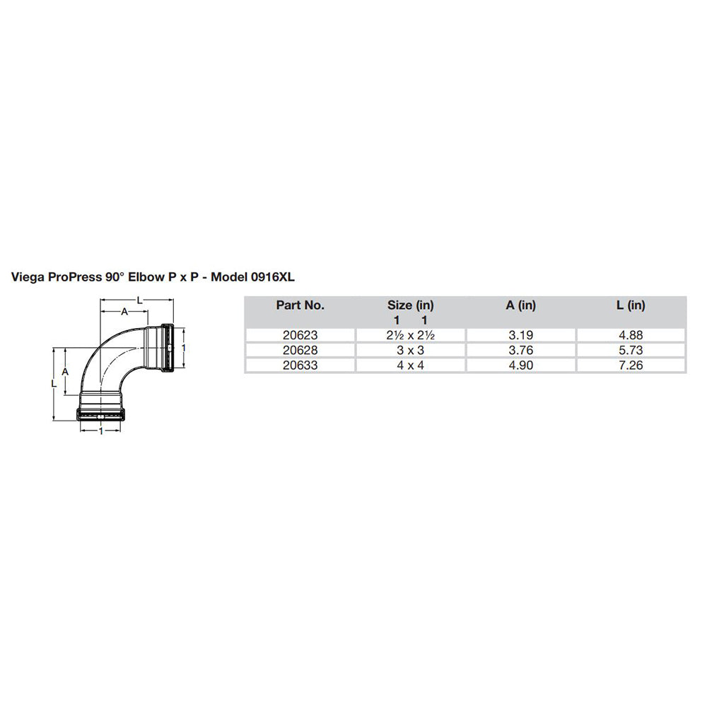 Viega ProPress 2-1/2" - 90° Copper Elbow - Double Press Connection - Smart Connect Technology