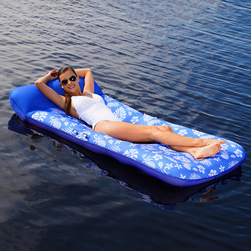 Aqua Leisure Supreme Oversized Controued Lounge Hibiscus Pineapple Royal Blue w/Docking Attachment