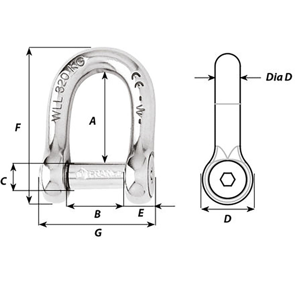 Wichard Self-Locking Allen Head Pin D Shackle - 8mm Diameter - 5/16"