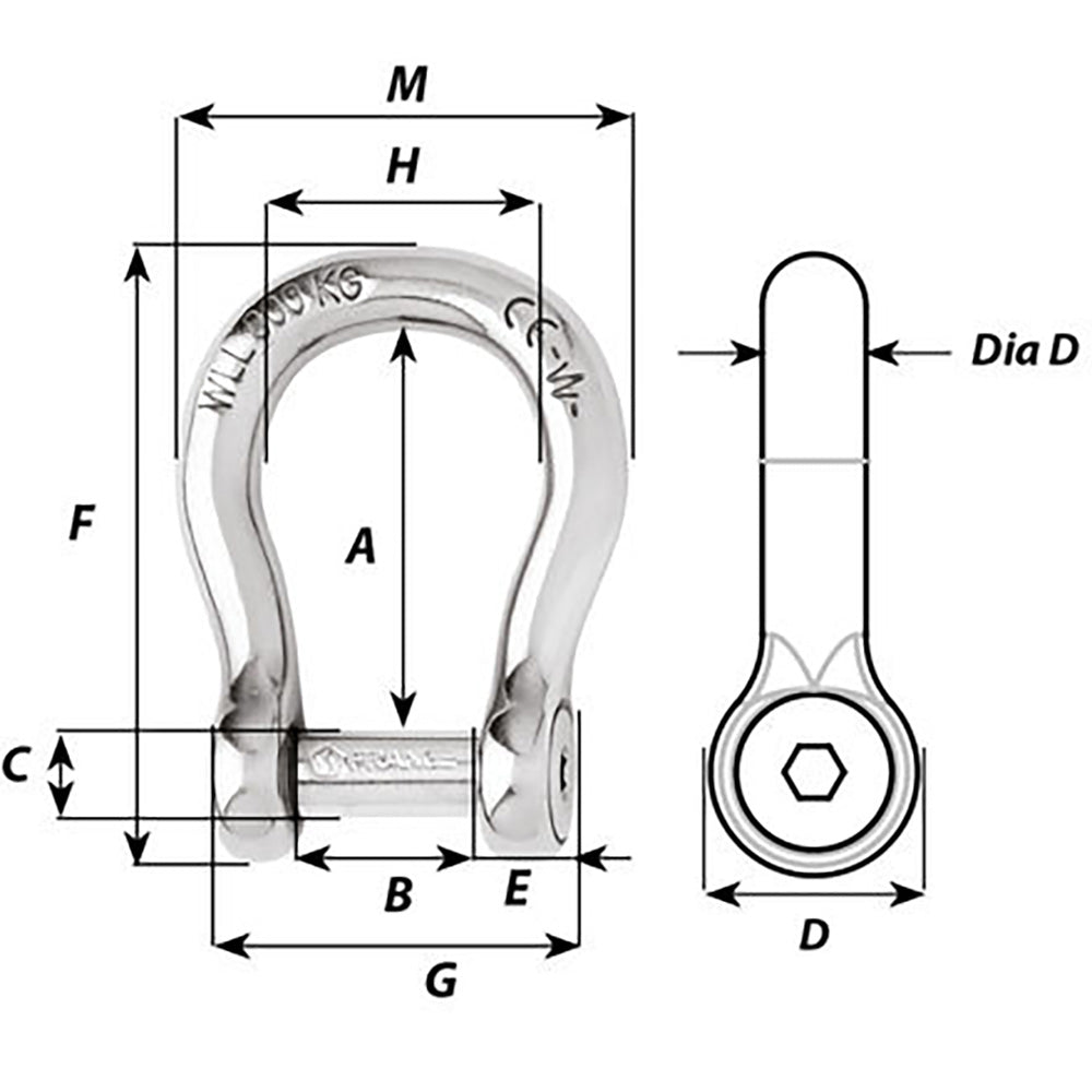 Wichard Self-Locking Allen Head Pin Bow Shackle - 6mm Diameter - 1/4"